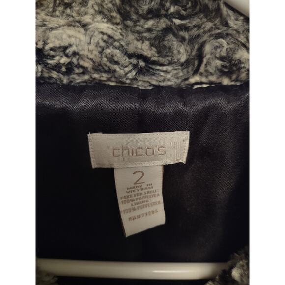 Chico's Faux Fur Swing Jacket Size 2/Medium Mob Wife Cozy Warm Chic - Picture 2 of 3